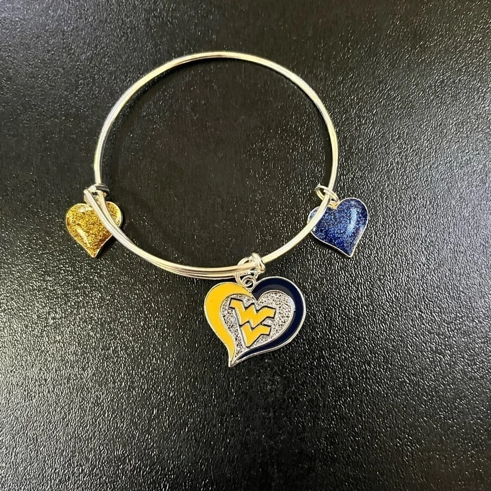 Handmade Adjustable Silver Bracelet sparkling blue gold heart WVU Virginia Charm - Picture 2 of 5
